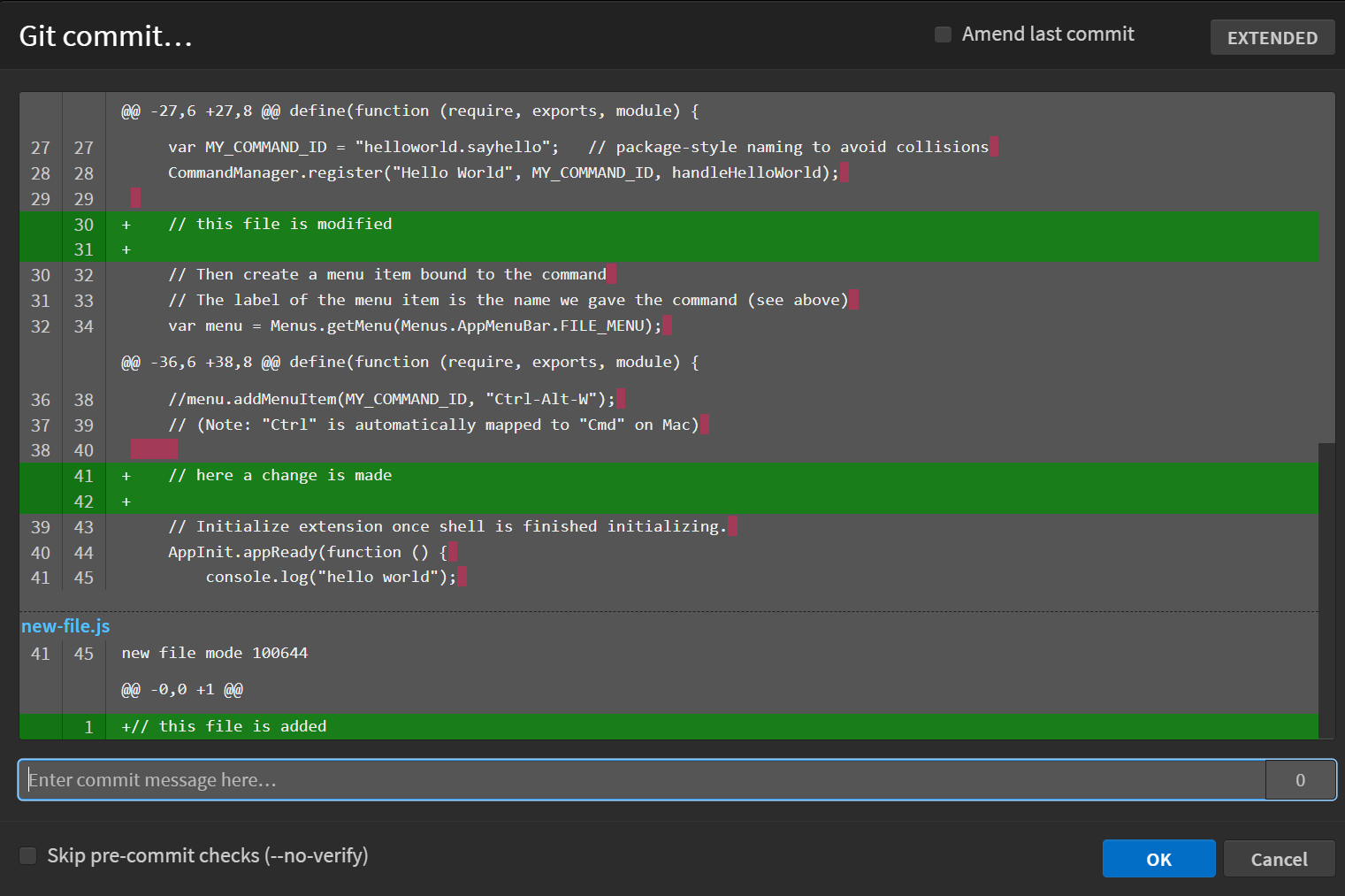 Git Commit dialog