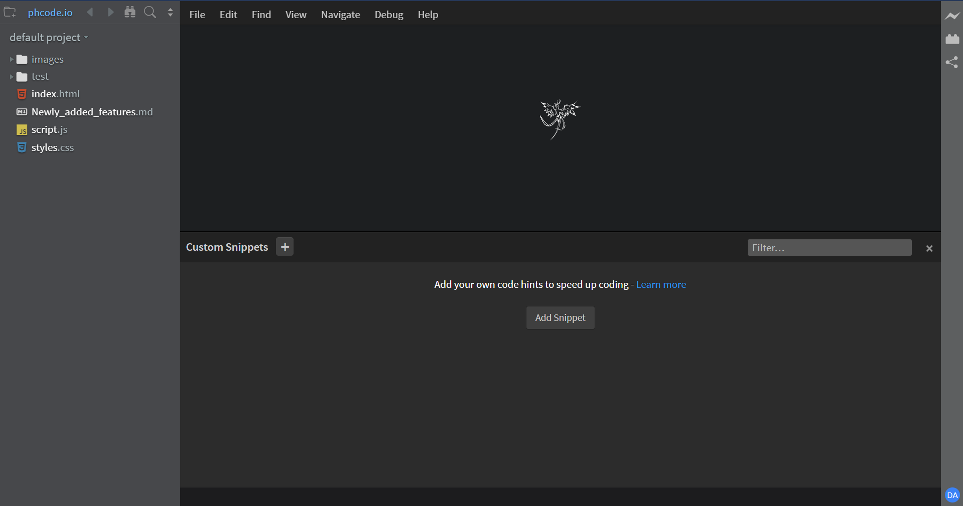 Custom Snippets Panel