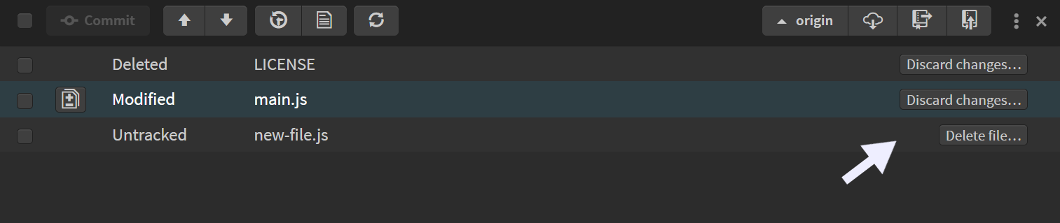 Discard changes or Delete file