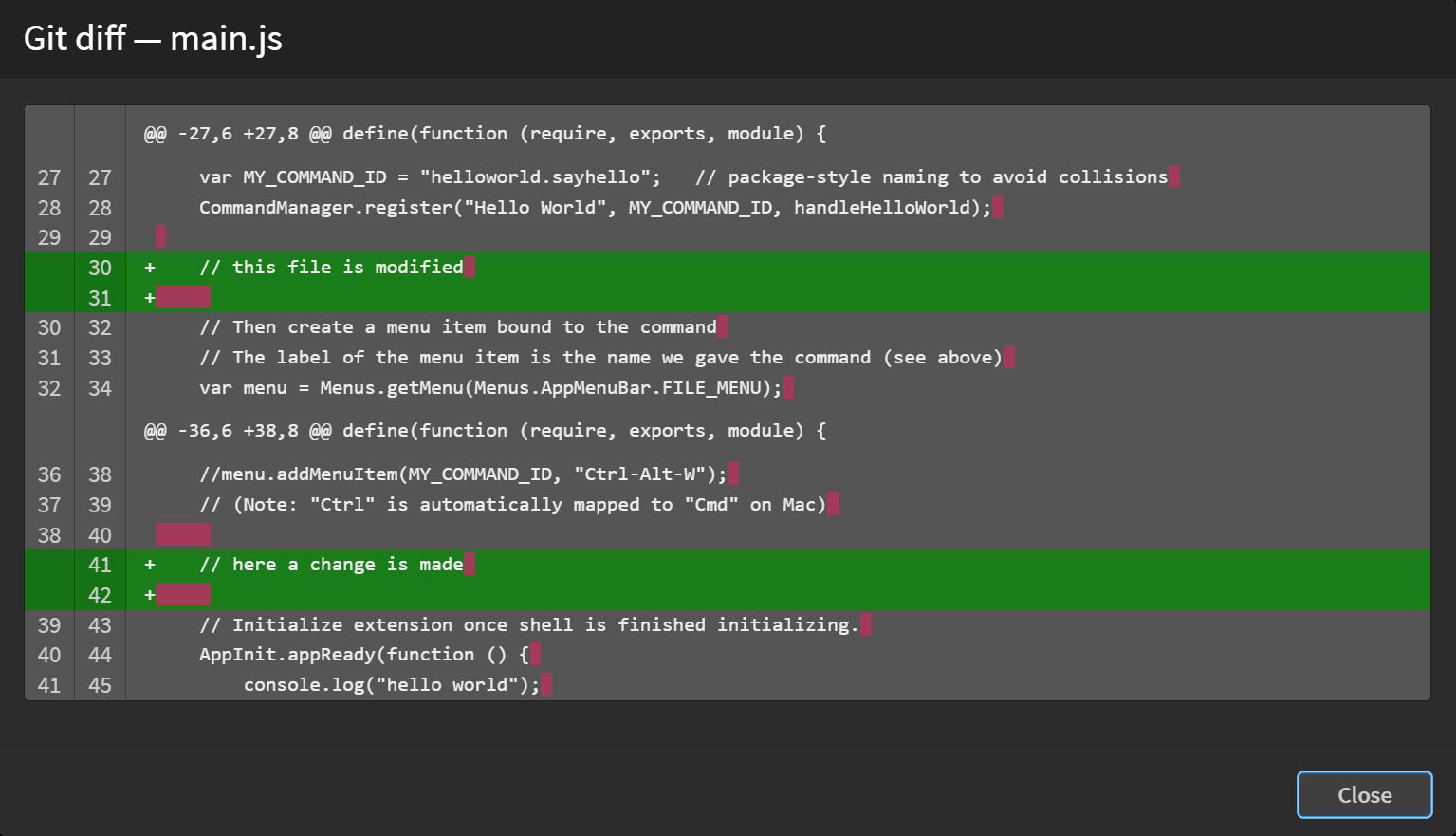 Git diff Dialog