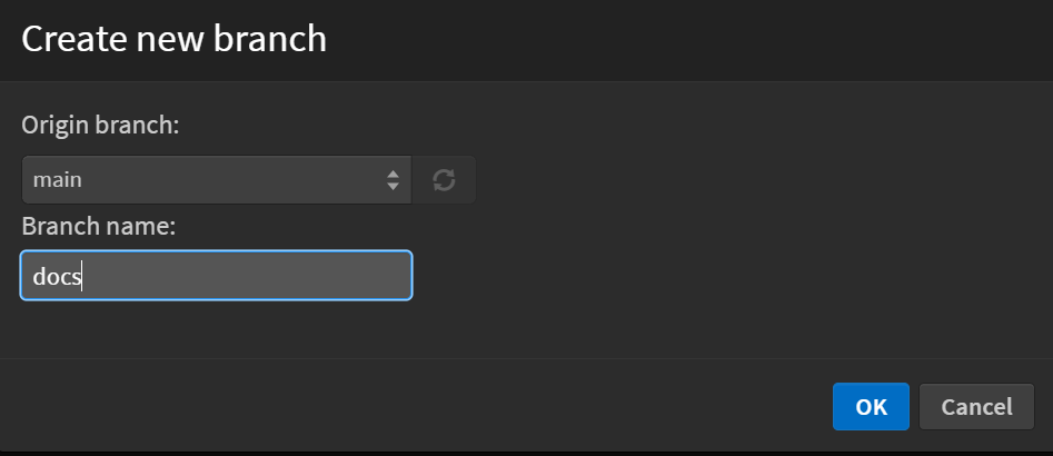 Git new branch dialog