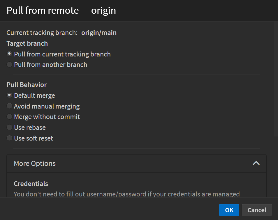 Git pull dialog