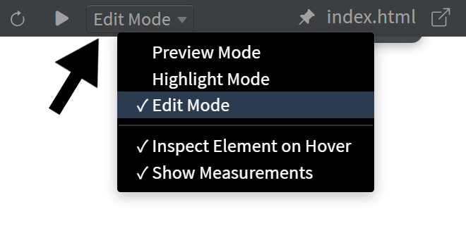 Live Preview Edit mode