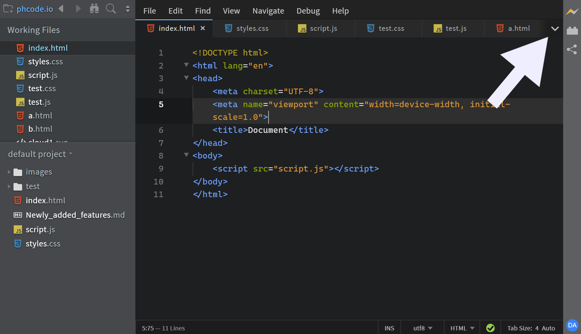 Show hidden tabs button
