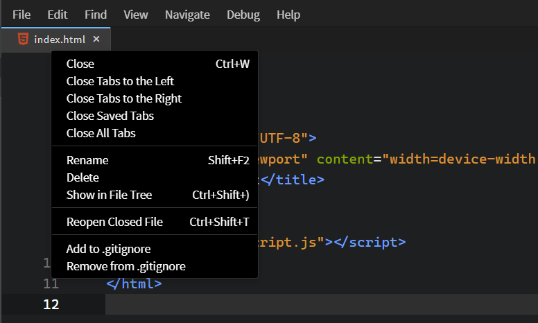 Tab bar context menu